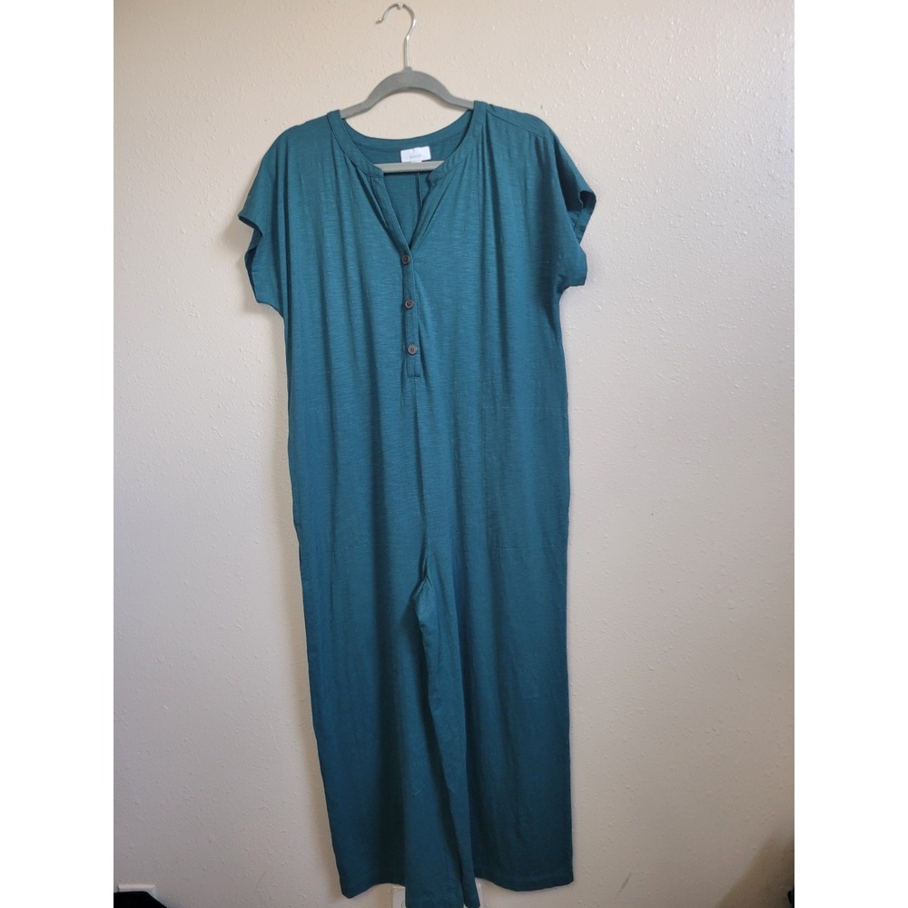 Pure‎ Jill Jumpsuit Cropped Leg V-Neck Pockets Relaxed Green Sz M - Picture 2 of 9